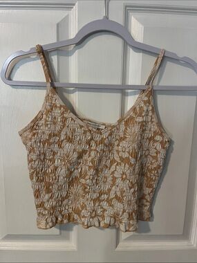 American Eagle Outfitters Cream and Tan Floral Smocked Cami